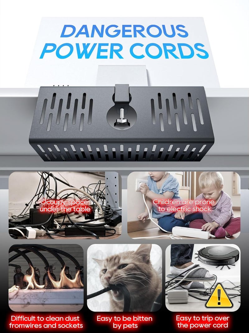 NODOCA No Drill Under Desk Cable Management Tray, 14'' Wire Management, Punch-Free Clamp on, Metal Cable Tray, Wire Organizer Under Desk, Under Desk Basket for Office and Home, Black(2 Packs) - Image 2